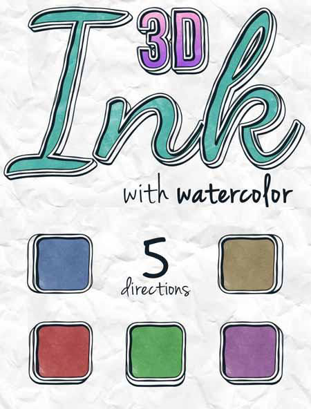 PSD Action 3D Ink Watercolor