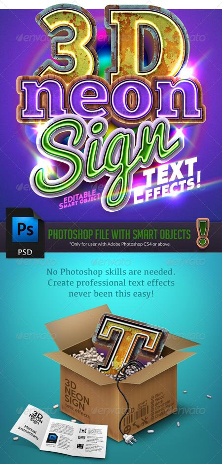 PSD шаблон 3d neon sign text effect